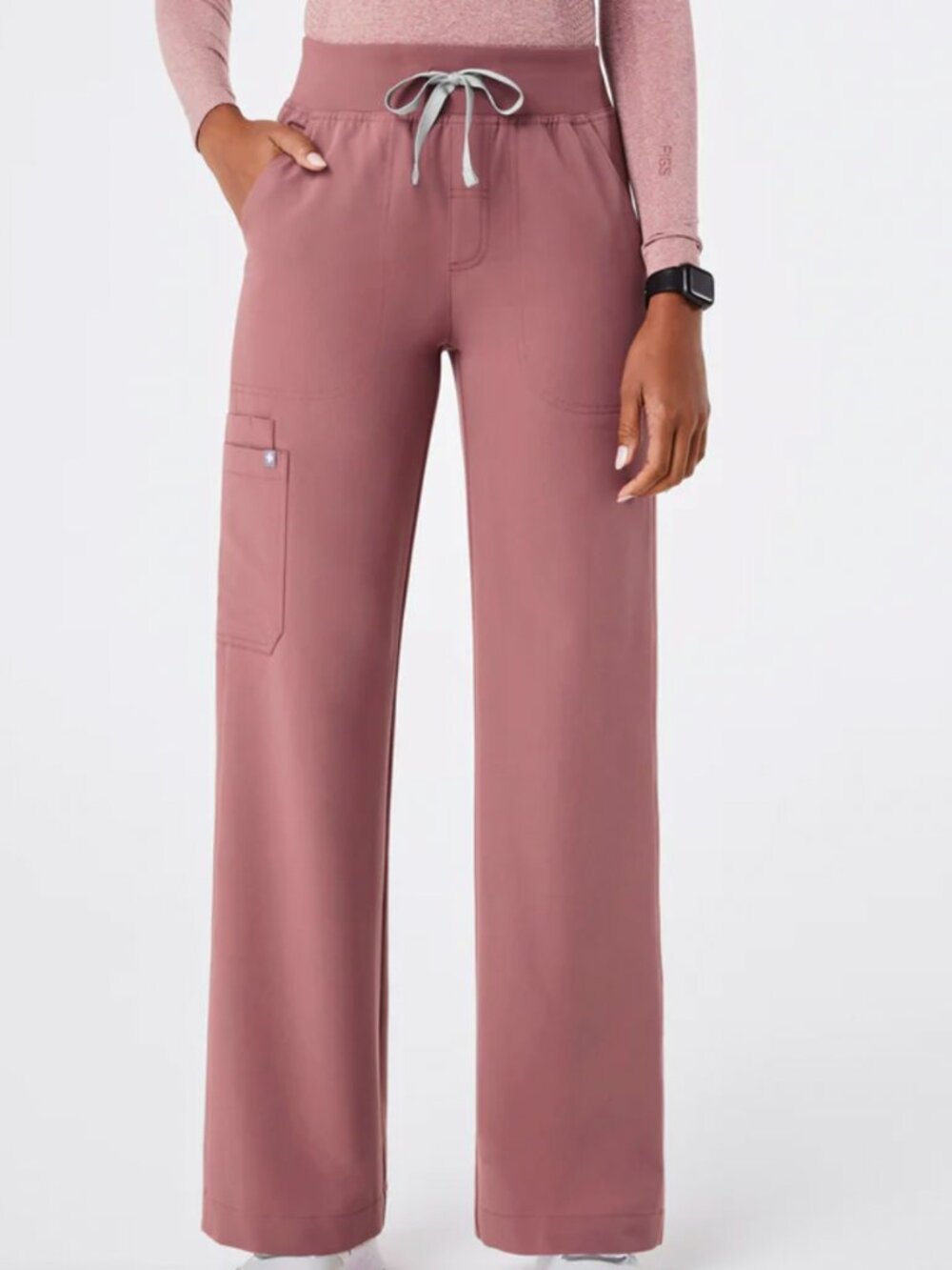 Figs High Waisted Isabel Wide Leg Scrub Pants Mauve